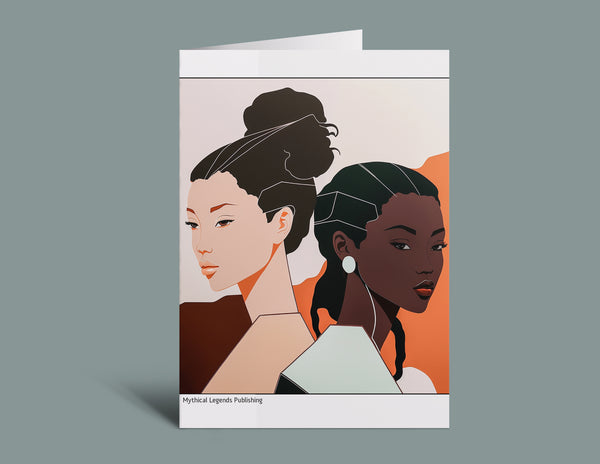 Printable Greeting Card - Two Beautiful Women One - Four Set