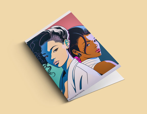 Printable Greeting Card - Two Beautiful Women One - Four Set