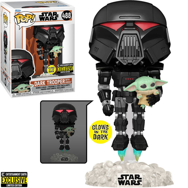 Star Wars: The Mandalorian Dark Trooper with Grogu Glow-in-the-Dark Pop! Vinyl Figure - Entertainment Earth Exclusive