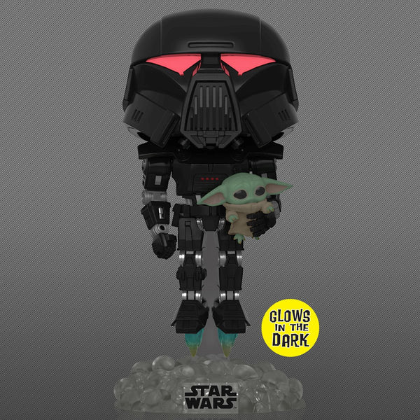 Star Wars: The Mandalorian Dark Trooper with Grogu Glow-in-the-Dark Pop! Vinyl Figure - Entertainment Earth Exclusive