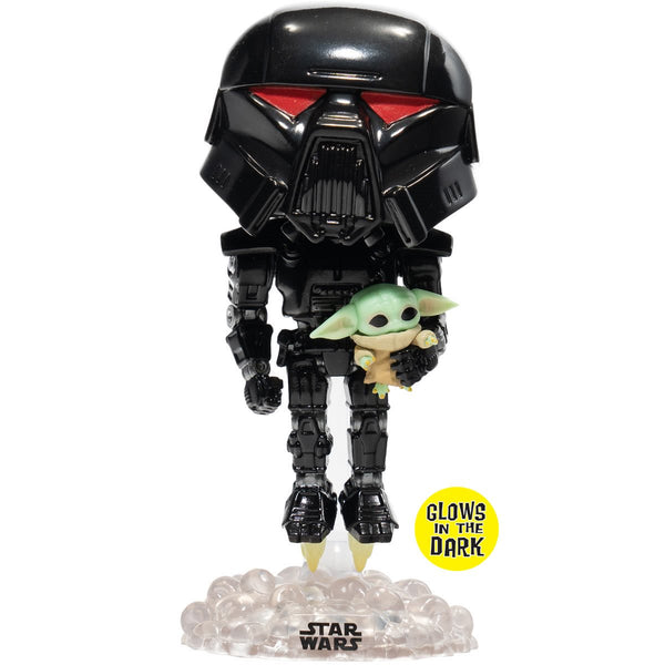 Star Wars: The Mandalorian Dark Trooper with Grogu Glow-in-the-Dark Pop! Vinyl Figure - Entertainment Earth Exclusive