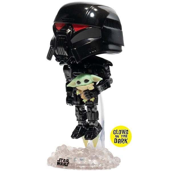 Star Wars: The Mandalorian Dark Trooper with Grogu Glow-in-the-Dark Pop! Vinyl Figure - Entertainment Earth Exclusive