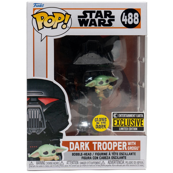 Star Wars: The Mandalorian Dark Trooper with Grogu Glow-in-the-Dark Pop! Vinyl Figure - Entertainment Earth Exclusive