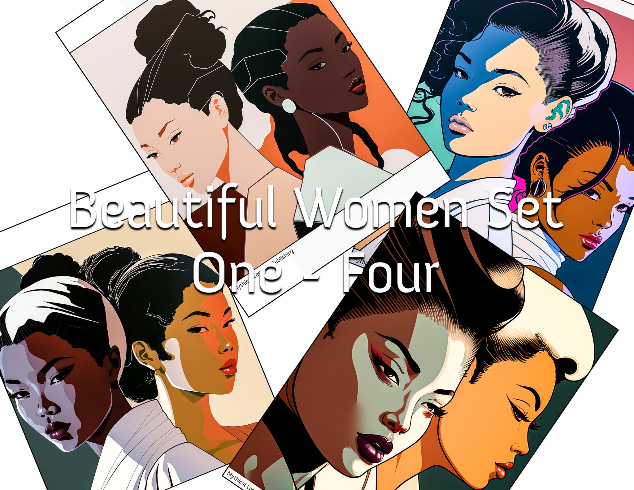 Printable Greeting Card - Two Beautiful Women One - Four Set