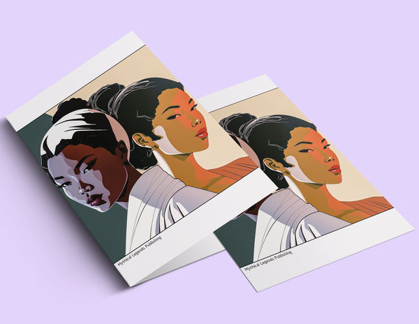 Printable Greeting Card - Two Beautiful Women One - Four Set