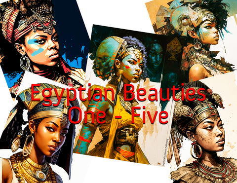 Printable Greeting Card - Egyptian Beauties One - Five Set